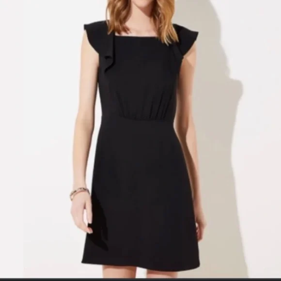 Loft Ruffle Shift Dress Size 4 Black Women's